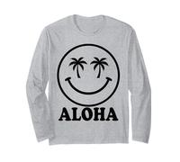 Aloha Happy Face Palm Trees Hawaiian Beach Vacation Long Sleeve T-Shirt