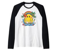 Aloha Happy Face Shaka Rainbow Tropical Hawaii Retro Surf Raglan Baseball Tee