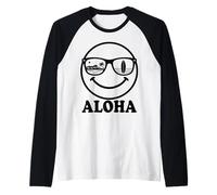 Aloha Happy Face Sunglasses Hawaii Surf Beach Vacation Raglan Baseball Tee