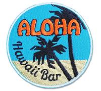 ALOHA Hawaii Bar Embroidered Iron Patch American Casual Hawaii Hula Dance Beach Ocean Surfer Applique Patch Slang English Letters DIY Craft Adult Blue Height 6.9cm Width 6.9cm