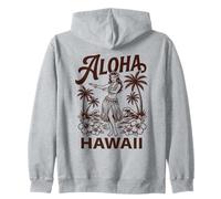 Aloha Hawaii Hawaiian Dancer Palm Trees Hibiscus Waves Hula Zip Hoodie
