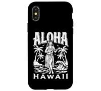 Aloha Hawaii Hula Dancer Ukulele Palm Trees Ocean Wave Retro Case for iPhone X/XS