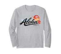 Aloha Hawaii Japanese Brush Script Sunset Floral Ocean Vibes Long Sleeve T-Shirt
