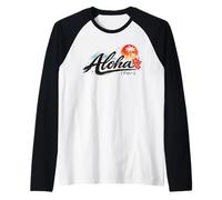 Aloha Hawaii Japanese Brush Script Sunset Floral Ocean Vibes Raglan Baseball Tee