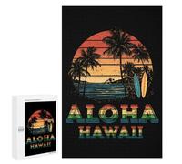 Aloha Hawaii Palms Beach Surfboard Surf Funny Wooden Jigsaw Puzzle with Storage Box Adult Puzzles Letter on Back Gift for Family Game