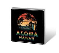 Aloha Hawaii Palms Beach Surfboard Surf Print Square Badge Metal Decorative Brooches 0.7 Inch Funny Lapel Pin Gift for Backpack Clothing