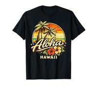 Aloha Hawaii Retro Palm Sunset Hibiscus Island Vibes T-Shirt