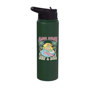 Aloha Hawaii Surf and Soul Retro Tropical Surfer Art Stainless Steel Insulated Water Bottle