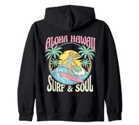 Aloha Hawaii Surf and Soul Retro Tropical Surfer Art Zip Hoodie