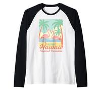 Aloha Hawaii Tropical Paradise Flamingo Beach Sunset Retro Raglan Baseball Tee