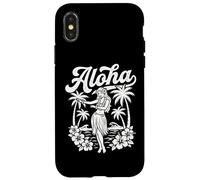 Aloha Hawaii Vintage Hula Dancer Palm Trees Hibiscus Ocean Case for iPhone X/XS