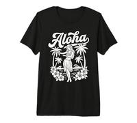 Aloha Hawaii Vintage Hula Dancer Palm Trees Hibiscus Ocean Premium T-Shirt