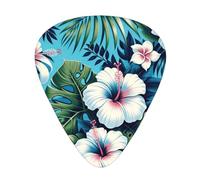 Aloha-Hawaiian-Floral-Hibiscus 12 Pack Guitar Picks With 3 Thicknesses And Storage Box, Abs Plectrums For Electric Bass Guitar Players