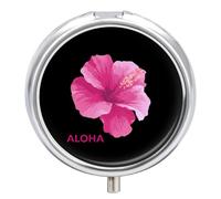 Aloha Hawaiian Flower Small Pill Organizer with 3 Compartments Travel Medicine Case Portable Round Vitamin Storage Box