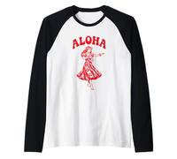 Aloha Hawaiian Hula Dancer Retro Luau Tropical Hibiscus Art Raglan Baseball Tee