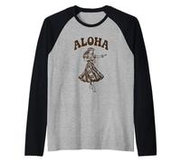 Aloha Hawaiian Hula Dancer Retro Luau Tropical Hibiscus Art Raglan Baseball Tee