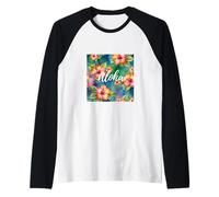 Aloha Hibiscus Flowers oahu Maui Kauai Live pono Honeymoon Raglan Baseball Tee