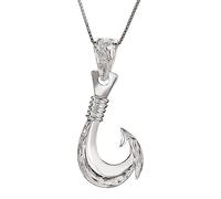 Aloha Jewelry Company 925 Sterling Silver Rhodium Plated Hawaiian Fish Hook Pendant Necklace Nickel Free Hypoallergenic for Sensitive Skin Heirloom Roll with 18", Sterling Silver, No Gemstone