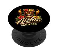 Aloha Madness Tiki Mask Hibiscus Torch Island Vibes PopSockets Adhesive PopGrip