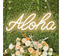 Aloha Neon Light Aloha Warm White Neon Sign for Wall Decor, 15"x5.9" LED Neon Art Decorative Lights with Dimmer Switch USB Operated for Home, Bar Club Wedding and Party Decor, Christmas, Birthday Gift