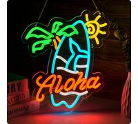 Aloha Palm Tree Tiki Bar Hawaiian Neon Sign for Wall Decor - Dimmable USB Powered