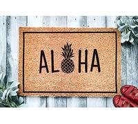 Aloha Pineapple Mat Hawaiian Hello Floor Mats Low Profile Entrance Rug Dust Grabbing Front Doormats For Dogs Kitchen Laundry Room 40 X 60Cm