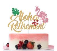 Aloha Retirement Cake Topper, Hawaiian Happy Retirement Cake Decorations, Officially Retired, Summer Tropical Hawaiian Theme Retirement Party Decorations, Gold Glitter