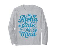 Aloha State of Mind Surfing Hawaiian Beach Palm Wave Surfer Long Sleeve T-Shirt