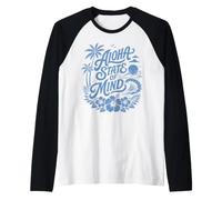 Aloha State of Mind Tropical Hawaii Surf Ocean Palm Tree Art Raglan Baseball Tee
