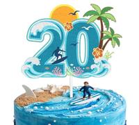 Aloha Summer 20th Birthday Cake Topper - Tropical Beach Vacation Party Decorations - Ocean Wave & Hibiscus Flower Cake Sign Tropical Luau Beach Party Supplies (20th)