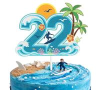Aloha Summer 22nd Birthday Cake Topper - Tropical Beach Vacation Party Decorations - Ocean Wave & Hibiscus Flower Cake Sign Tropical Luau Beach Party Supplies (22nd)