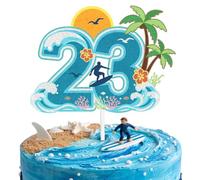 Aloha Summer 23rd Birthday Cake Topper - Tropical Beach Vacation Party Decorations - Ocean Wave & Hibiscus Flower Cake Sign Tropical Luau Beach Party Supplies (23rd)