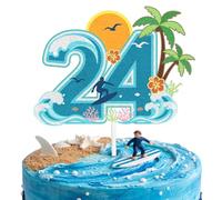 Aloha Summer 24th Birthday Cake Topper - Tropical Beach Vacation Party Decorations - Ocean Wave & Hibiscus Flower Cake Sign Tropical Luau Beach Party Supplies (24th)