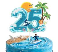 Aloha Summer 25th Birthday Cake Topper - Tropical Beach Vacation Party Decorations - Ocean Wave & Hibiscus Flower Cake Sign Tropical Luau Beach Party Supplies (25th)