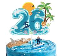 Aloha Summer 26th Birthday Cake Topper - Tropical Beach Vacation Party Decorations - Ocean Wave & Hibiscus Flower Cake Sign Tropical Luau Beach Party Supplies (26th)