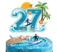 Aloha Summer 27th Birthday Cake Topper - Tropical Beach Vacation Party Decorations - Ocean Wave & Hibiscus Flower Cake Sign Tropical Luau Beach Party Supplies (27th)