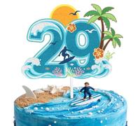 Aloha Summer 29th Birthday Cake Topper - Tropical Beach Vacation Party Decorations - Ocean Wave & Hibiscus Flower Cake Sign Tropical Luau Beach Party Supplies (29th)