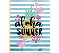 Aloha Summer: Aloha Summer Pink Flamingo Pineapple Blue Striped Beach Summer Travel Journal And Notebook