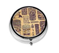 Aloha Tiki Pattern This Small, Printed, Round Pill Box is a Portable Pill and Vitamin Organizer Perfect for Pockets, Purses, and Travel.