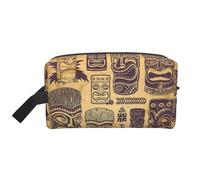Aloha Tiki Pattern Water-Resistant Travel Toiletry Organizer Bag, Large Capacity Portable Cosmetic Storage for Gym/Daily Essentials