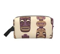 Aloha Tiki Pattern Water-Resistant Travel Toiletry Organizer Bag, Large Capacity Portable Cosmetic Storage for Gym/Daily Essentials