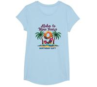 Aloha to Nine Years: 9th Birthday Hawaii Gift T-Shirt, Girls, Baby Blue, Large