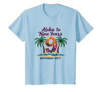 Aloha to Nine Years: 9th Birthday Hawaii Gift T-Shirt, Kids, Baby Blue, 4 Years