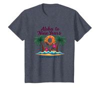 Aloha to Nine Years: 9th Birthday Hawaii Gift T-Shirt, Kids, Heather Blue, 6 Years