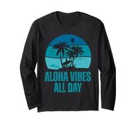 Aloha Vibes Retro Surfer & Dolphin Hawaii Island Design Long Sleeve T-Shirt