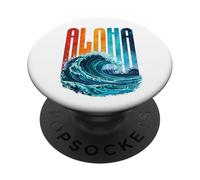 ALOHA Wave Design Surf Ocean Waves Hawaii Hawaiian Vibes PopSockets Adhesive PopGrip