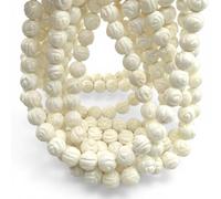 AlohaGems Snowy-White Tridacna Shell Beads from Indo-Pacific Regions (Premium Giant Clam Shell with Superior Density & Polish) 15-16 Inches Strand - Loose Beads for Jewelry Making - Carved Round 10mm