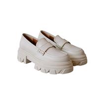 alohas Trailblazer Ivory White Cream Chunky Leather Loafers, White, 6 UK
