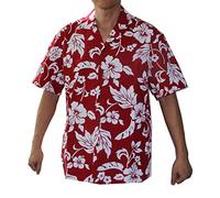 Alohawears Clothing Company Made in Hawaii! Men's Hibiscus Flower Classic Hawaiian Shirts - Red - Medium