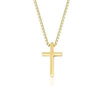 Aloluo Cross Necklace for Women Gold Plated Tiny Cross Pendant Christian Faith Jewelry Mother's Day Birthday First Communion Gifts with 16''+2'' Chain, Copper, No Gemstone